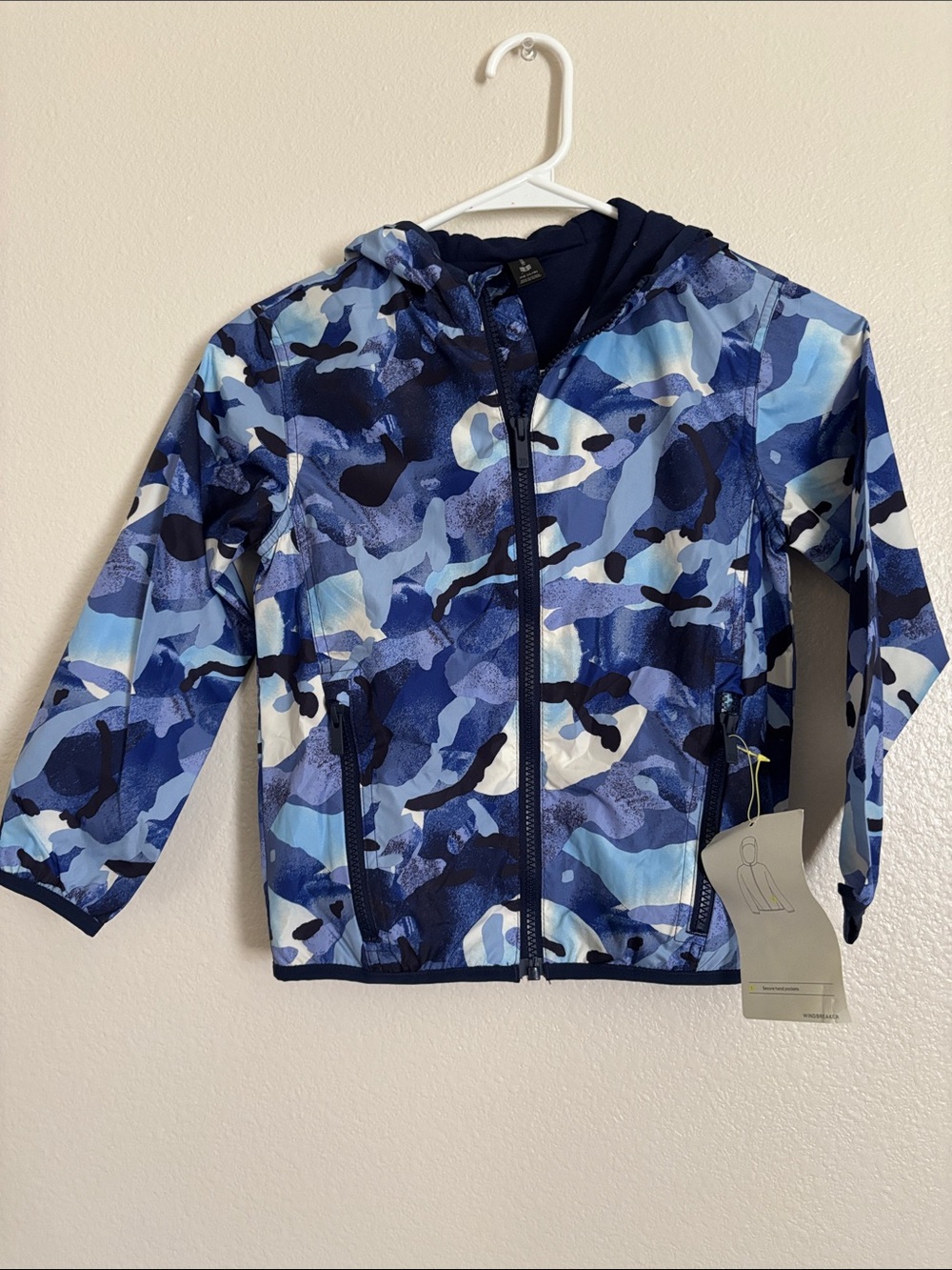 NWT All in Motion Boy’s Blue Camo Wind Breaker Hoodie Zip Up